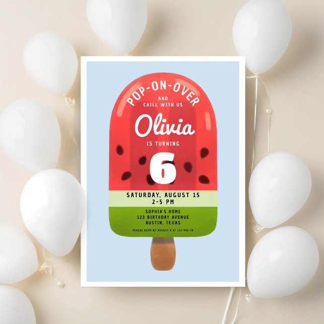 Söt Melon Glass Flickas Sjätte Födelsedag Inbjudningar (Cute Melon Popsicle Girl Sixth Birthday Invitation)