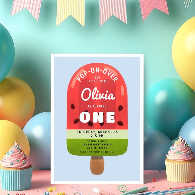 Söt melon-glass-tjej Första födelsedag Inbjudningar (Cute Melon Popsicle Girl First Birthday Invitation)