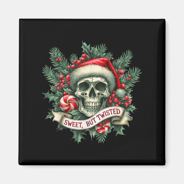 Söt men avklippt Candy cane Retro Skeleton Skull Magnet (Framsidan)