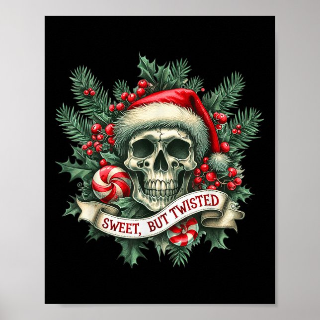 Söt men avklippt Candy cane Retro Skeleton Skull Poster (Framsidan)