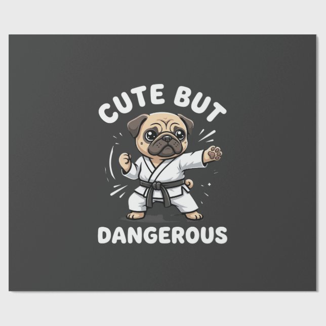 Söt Men Farlig Pug Hund Karate Presentpapper (Platt)