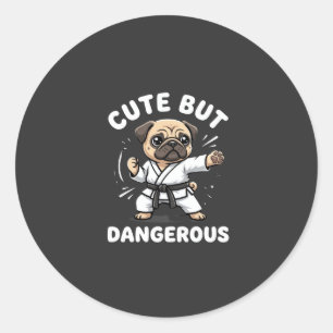Söt Men Farlig Pug Hund Karate Runt Klistermärke