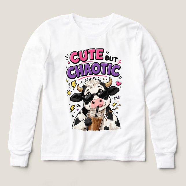 Söt men kaotisk ko med iskaffe t shirt (Design framsida)