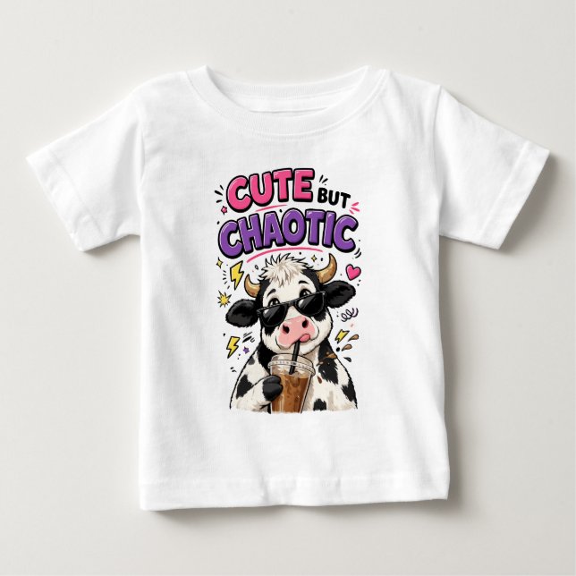 Söt men kaotisk ko med iskaffe t shirt (Framsida)