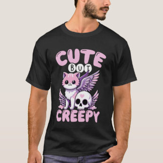 Söt men kuslig Pastell Goth Bevingad Katt Skalle T Shirt