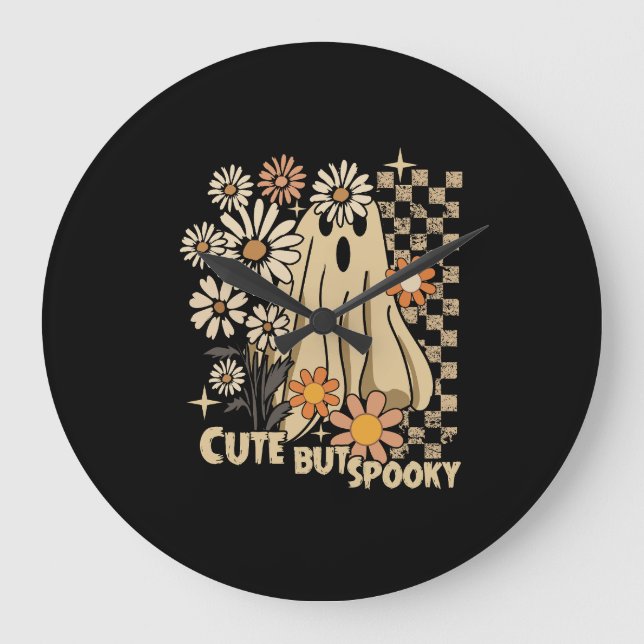 Söt men läskigt rolig blomster Halloween-spöke Che Stor Klocka (Framsida)