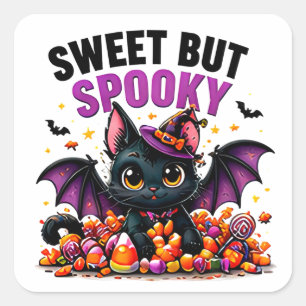 Söt men läskigt söt svart fladdermus katt Hallowee Fyrkantigt Klistermärke