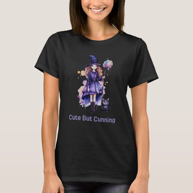 Söt Men Listig Häxa Halloween T Shirt (Framsida)