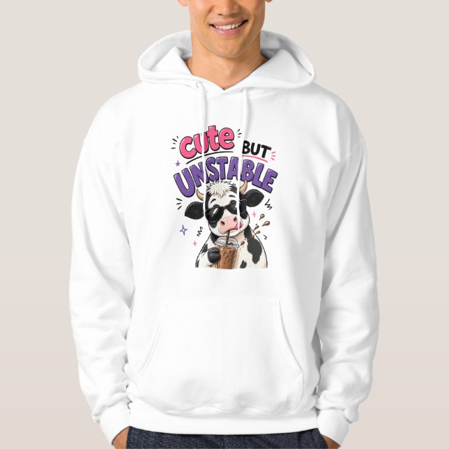 Söt men ostabil ko med iskaffe hoodie (Framsida)