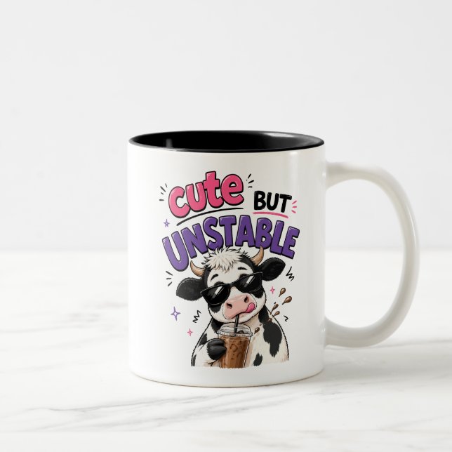Söt men ostabil ko med iskaffe Två-Tonad mugg (Höger)