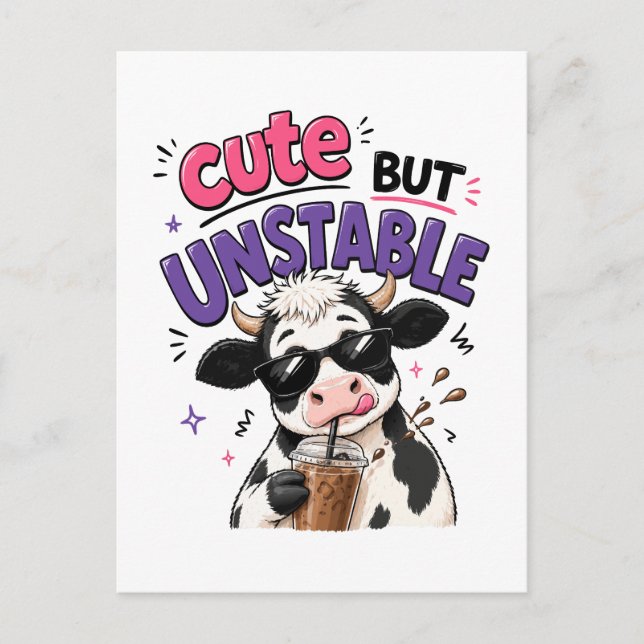 Söt men ostabil ko med iskaffe vykort (Framsida)