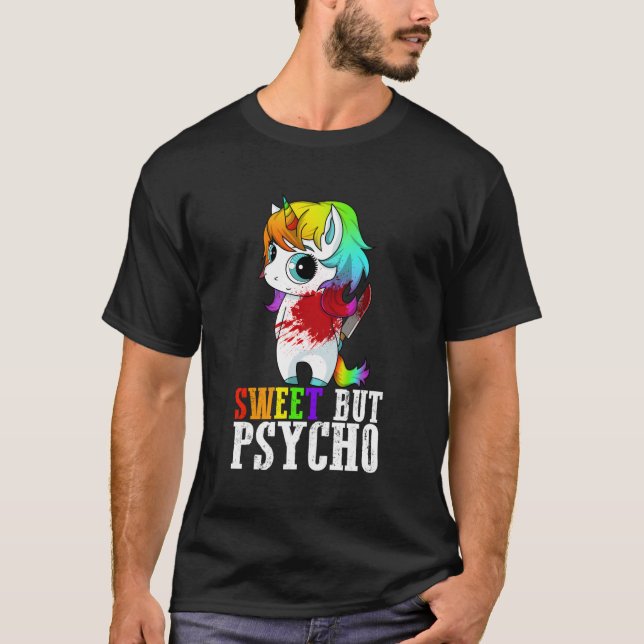 Söt, men Psycho Humor Mamma-skräck, Goth Punk T Shirt (Framsida)