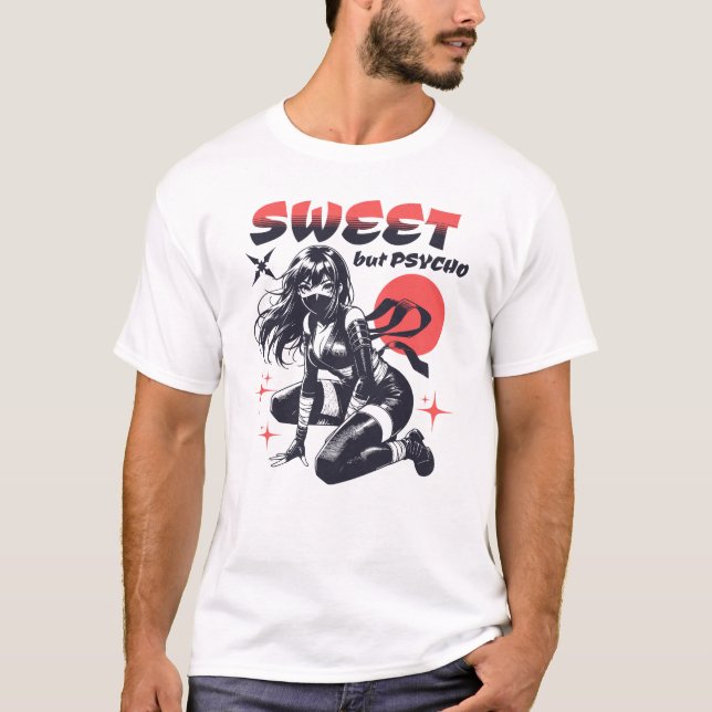 Söt men psykopat anime ninja flicka  t shirt (Framsida)