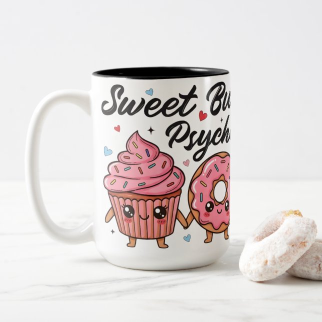 Söt Men Psykotisk Kawaii Cupcake Munk Två-Tonad Mugg (Med munk)