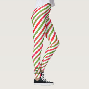 Söt men trådbunden Grönt och Röda Candy cane strip Leggings
