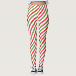Söt men trådbunden Grönt och Röda Candy cane strip Leggings