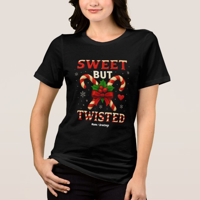 Söt men tuggad julklapp i Candy cane T Shirt (Framsida)