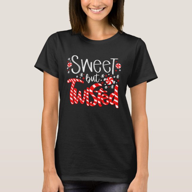 Söt men Twisted Candy cane-jul T Shirt (Framsida)