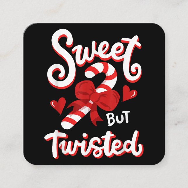 Söt, men Twisted, Candy cane Julafton Fyrkantigt Visitkort (Framsida)