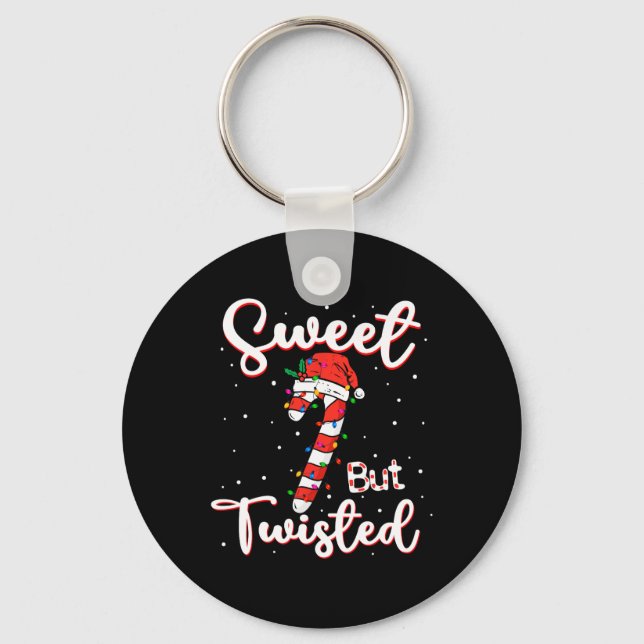 Söt men Twisted Rolig julgodis Cane Xmas  Nyckelring (Framsida)