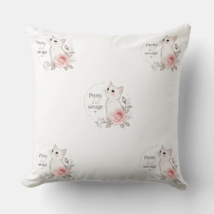 Söt Men Vild Kawaii Katt Rosa Kudde