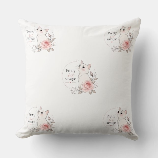 Söt Men Vild Kawaii Katt Rosa Kudde (Framsida)