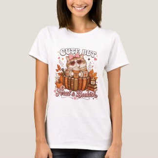 Söt Men Vild Och Bokslukande Katt Höst Pumpa Krydd T Shirt