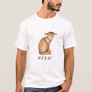 Söt Meow Katt Vattenfärg Illustration T-Shirt