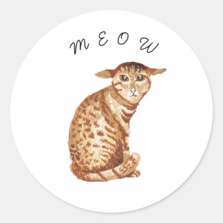 Söt Meow Katt Vattenfärgdekal Runt Klistermärke
