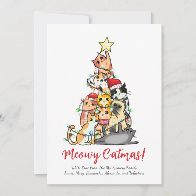 Söt Meowy Catmas Katt Julgran Julkort (Framsida)