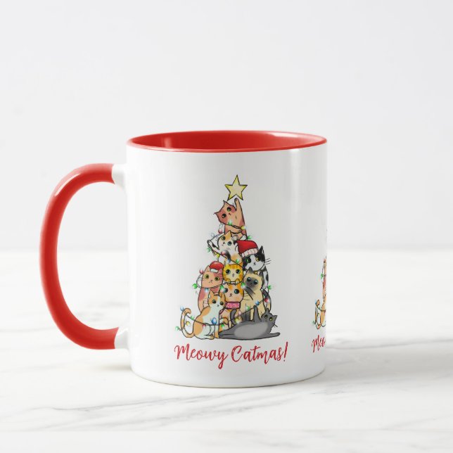 Söt Meowy Catmas Katter Julgran Mugg (Vänster)