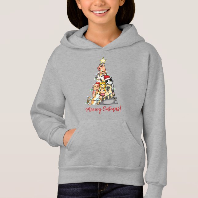 Söt Meowy Catmas Katter Julgran T Shirt (Framsida)