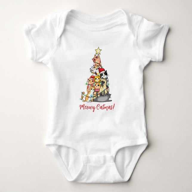 Söt Meowy Catmas Katter Julgran T Shirt (Framsida)