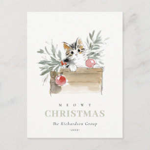 Söt Meowy Jul Box Katt Företagslogotyp Helg Vykort