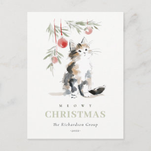 Söt Meowy Julgran Katt Företagslogotyp Helg Vykort