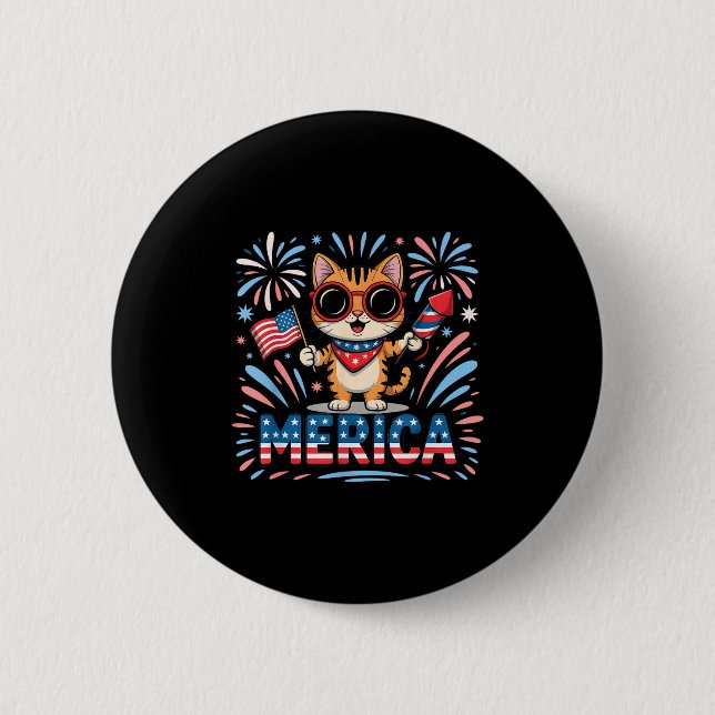 Söt merica 4 juli katt 250 år veranda gås knapp (Framsida)