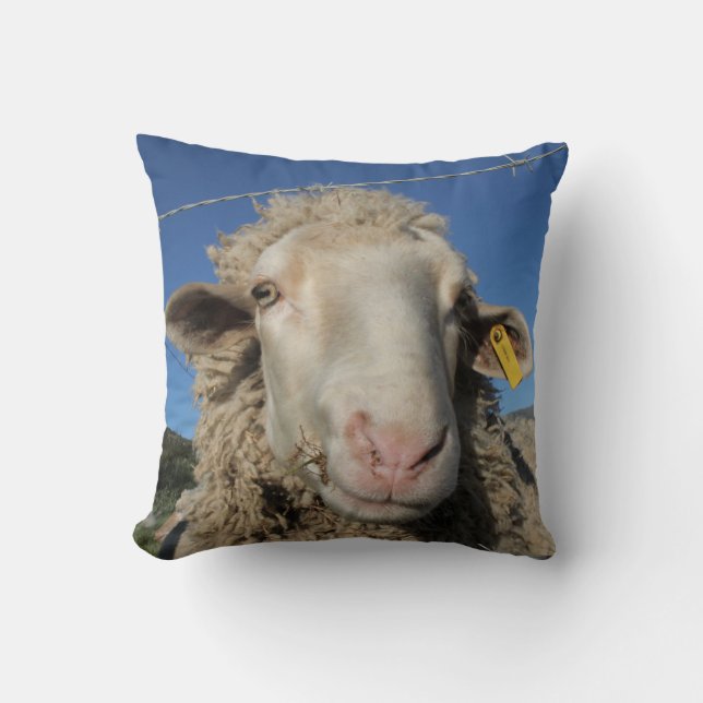 Söt Merino Fårhuvud Djur Kudde (Framsida)