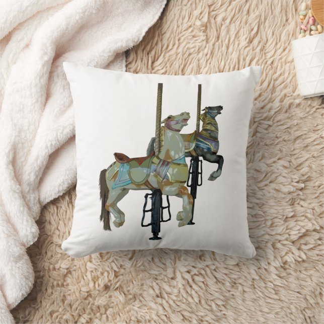Söt Merry Go Round Carousel Horses Dekorativ kudde (Filt)
