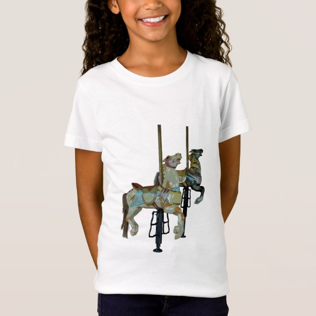 Söt Merry Go Round Carousel Horses Girl T Shirt (Framsida)