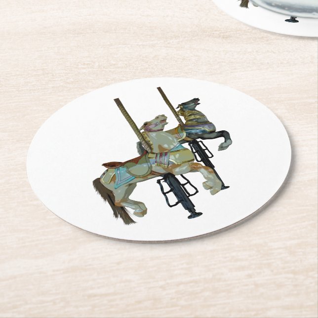 Söt Merry Go Round Carousel Horses Underlägg Papper Rund (Vinklad)