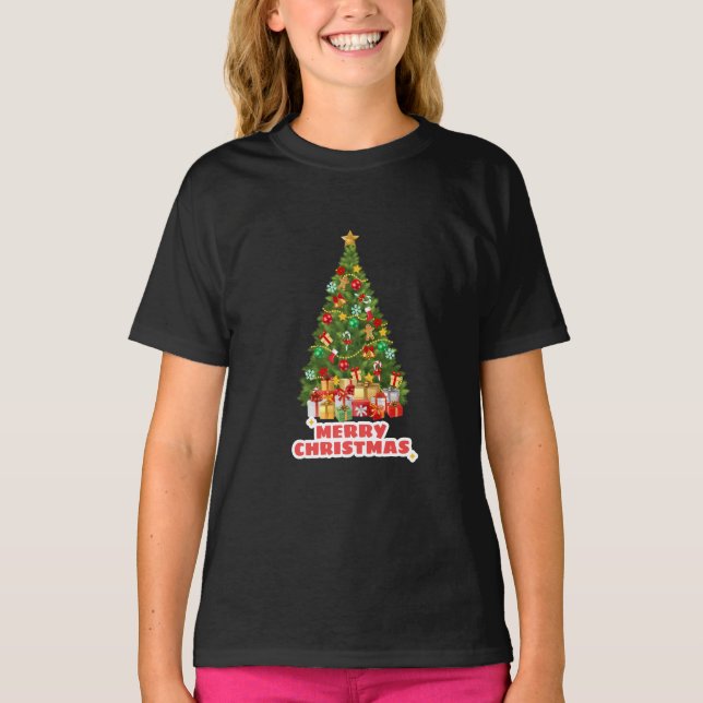 Söt Merry- och Bright Jul-familjens Helgdag T Shirt (Framsida)