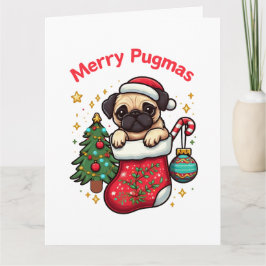 Söt "Merry Pugmas" Jul-Pug Kort