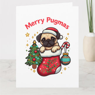 Söt "Merry Pugmas" Jul-Pug Kort