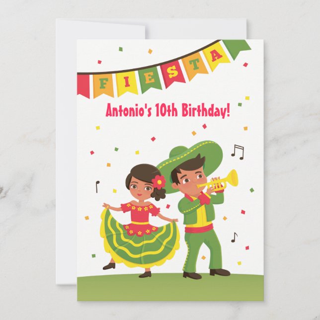 Söt mexikansk fiesta latino barnkalas inbjudningar (Framsida)