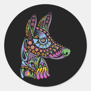 Söt mexikansk hundsockerkalle Dia De Los Muertos Runt Klistermärke