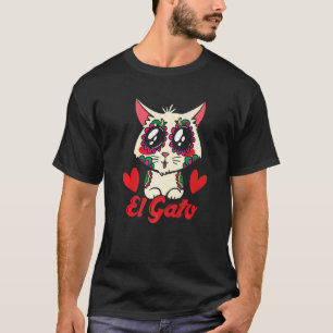 Söt mexikansk katt El Gato blommor hjärtan dagen T Shirt