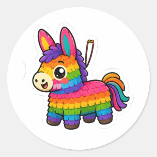 Söt mexikansk Piñata-åsnesticker | Kawaii Die-Cut Runt Klistermärke