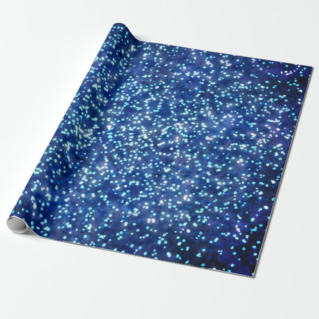 Söt Midnight Blue Faux Glitter Design Presentpapper (Utrullad)