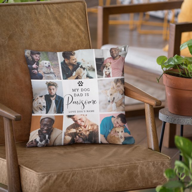 Söt "Min hundpappa är fantastisk" fotokollage Kudde (Skapare uppladdad)