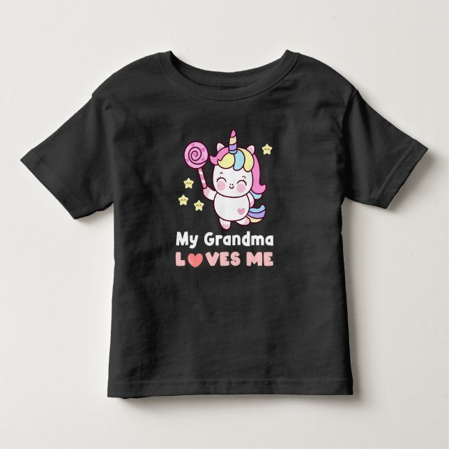 Söt Min Mormor Älskar Mig Enhörning T Shirt (Framsida)